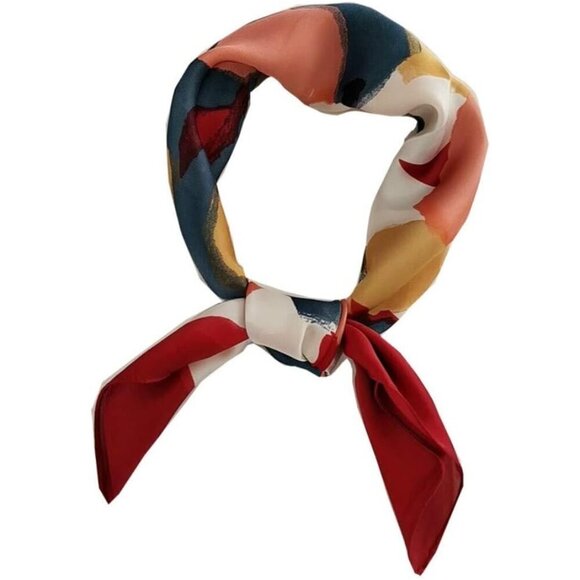 Accessories - Silk Satin Black Edge Head Scarf Medium Square Hair Scarf for Women 28 Inches